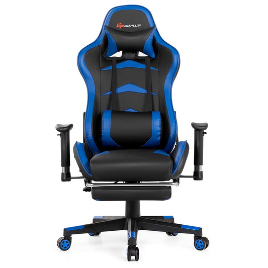 Goplus Massage Gaming Chair Reclining Swivel Racing Office Chair with Footrest Blue