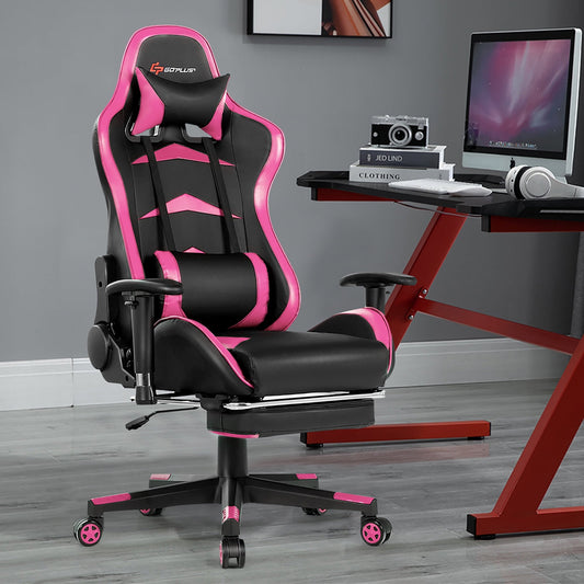 Goplus Massage Gaming Chair Reclining Swivel Racing Office Chair with Footrest