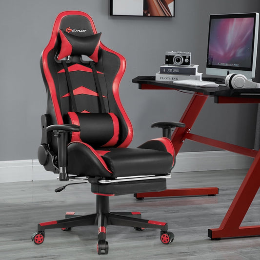 Goplus Office Massage Gaming Chair Reclining Swivel Racing with Footrest Red
