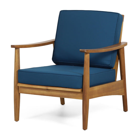 Greta Acacia Wood Outdoor Club Chair, Teak and Dark Teal