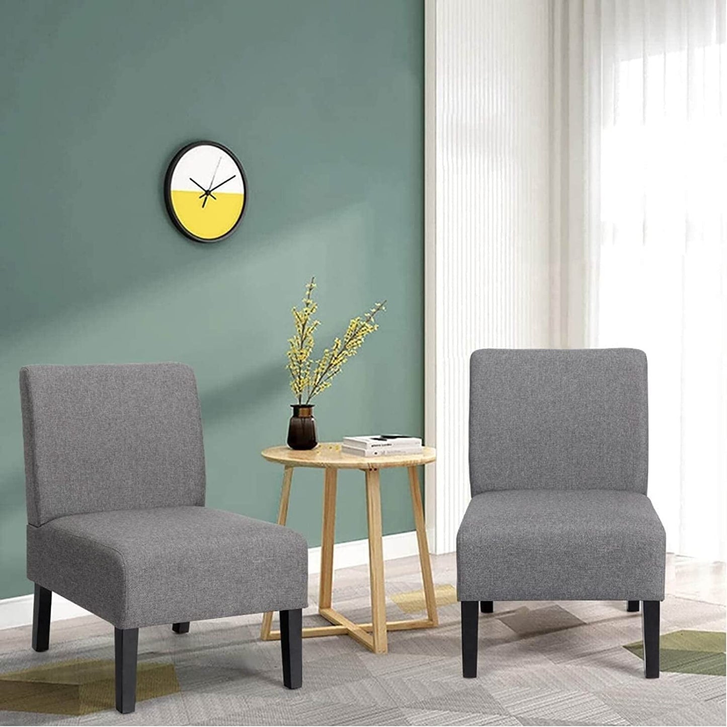 Grey Armless Chair for Living Room, Fabric Classic Dinning Accent Chairs for Bedroom Contemporary Accent Chair with Legs Comfortable Bedroom Chairs for Adults with Cushion Seat