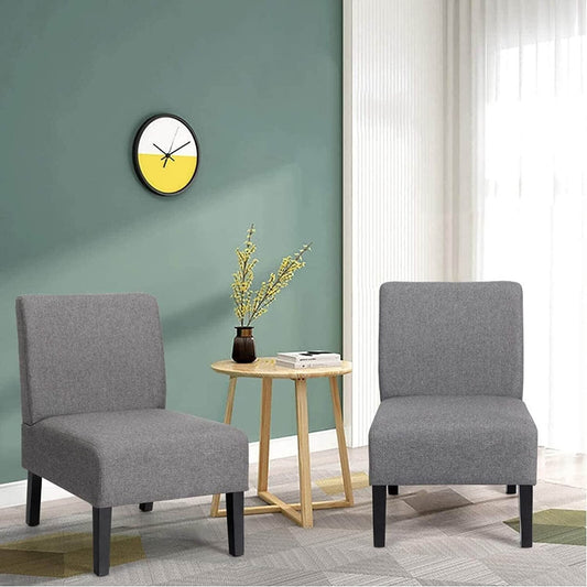 Grey Armless Chair for Living Room, Fabric Classic Dinning Accent Chairs for Bedroom Contemporary Accent Chair with Legs Comfortable Bedroom Chairs for Adults with Cushion Seat