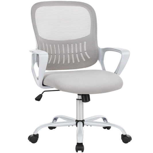Grey Modern Office Computer Desk Chair, Ergonomic Mid-Back Mesh Rolling Work Swivel Task Chairs with Wheels, Comfortable Lumbar Support, Comfy Arms for Home, Bedroom, Study, Dorm, Student, Adults