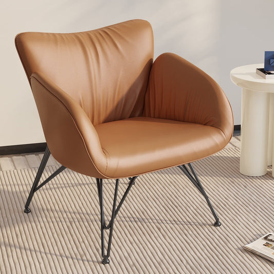 Guyii Leather Accent Chair, Lounge Armchair Orange Leisure Chair, Single Chair for Living Room, Office