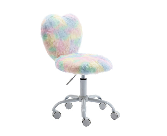 Guyou Cute Fuzzy Kids Chair, Faux Fur Rolling Swivel Children Desk Chair, Adjustable Student Task Chair Vanity Chair with Heart Shaped Back for Bedroom Living Room Study Room Kids Room , Multicolor