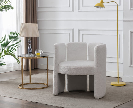 Guyou Modern Barrel Side Chair, Cute Upholstered Faux Fur Accent Chair with Back for Living Room Bedroom Children's Room Reception Room, White