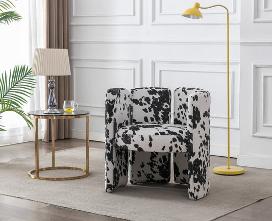 Guyou Modern Barrel Side Chair, Cute Upholstered Velvet Accent Chair with Back for Living Room Bedroom Children's Room Reception Room, Cow