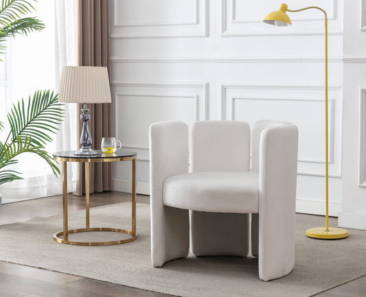 Guyou Modern Barrel Side Chair, Cute Upholstered Velvet Accent Chair with Back for Living Room Bedroom Children's Room Reception Room, Cream