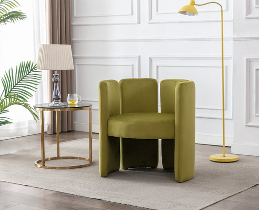 Guyou Modern Barrel Side Chair, Cute Upholstered Velvet Accent Chair with Back for Living Room Bedroom Children's Room Reception Room, Olive