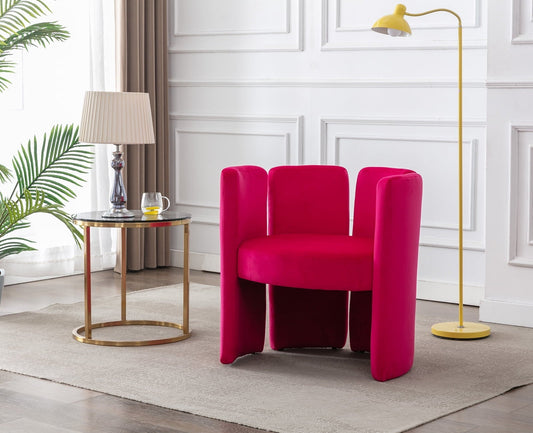 Guyou Modern Barrel Side Chair, Cute Upholstered Velvet Accent Chair with Back for Living Room Bedroom Children's Room Reception Room, Rose