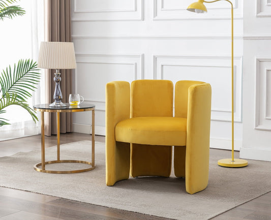 Guyou Modern Barrel Side Chair, Cute Upholstered Velvet Accent Chair with Back for Living Room Bedroom Children's Room Reception Room, Yellow