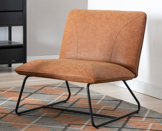 Guyou Modern PU Leather Upholstered Accent Chair, Large Width Lounge Reading Chair for Bedroom Living Room, Brown