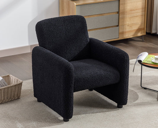 Guyou Teddy Armchair, Upholstered Faux Fur Accent Bucket Chair, Modern Living Room Reading Chair with High Back for Living Room Bedroom Reception, Black