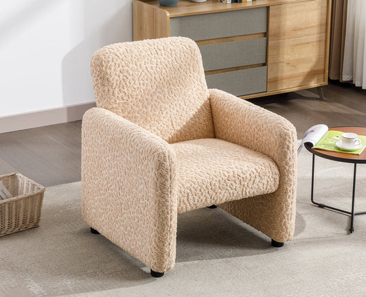 Guyou Teddy Armchair, Upholstered Faux Fur Accent Bucket Chair, Modern Living Room Reading Chair with High Back for Living Room Bedroom Reception, Khaki