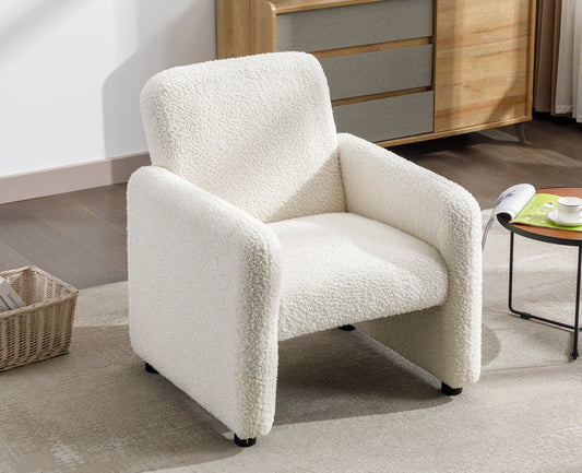 Guyou Teddy Armchair, Upholstered Faux Fur Accent Bucket Chair, Modern Living Room Reading Chair with High Back for Living Room Bedroom Reception, White