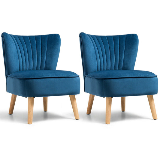 Gymax 2PCS Accent Chair Leisure Chair Single Sofa Armless w/ Wood Legs Blue