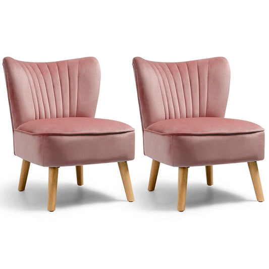 Gymax 2PCS Accent Chair Leisure Chair Single Sofa Armless w/ Wood Legs Pink