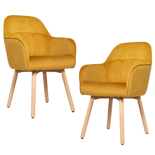 Gymax 2PCS Modern Accent Armchair Upholstered Leisure Chair w/ Wooden Legs Yellow