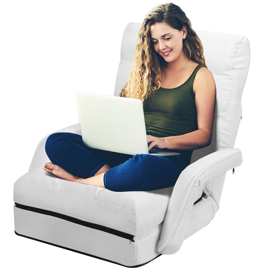 Gymax Folding Floor Chair Adjustable Armchair Chaise Lounge Chair Lazy Sofa White