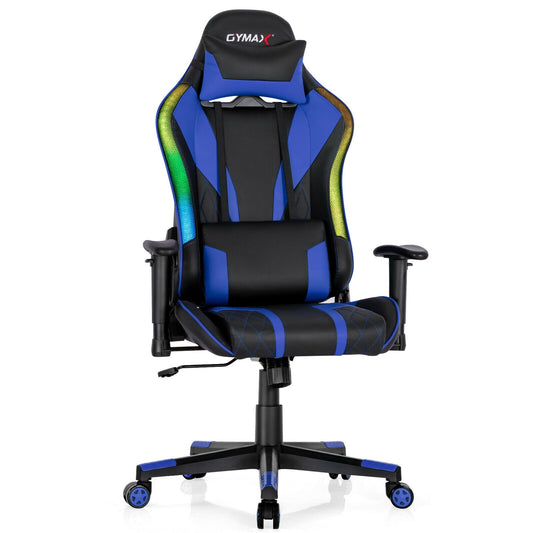 Gymax Gaming Chair Adjustable Swivel Computer Chair w/ Dynamic LED Lights Blue