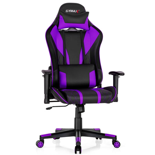 Gymax Gaming Chair Adjustable Swivel Computer Chair w/ Dynamic LED Lights Purple
