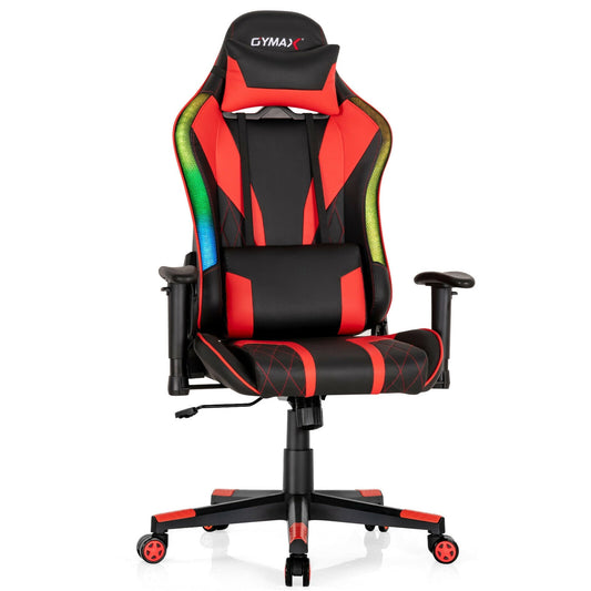 Gymax Gaming Chair Adjustable Swivel Computer Chair w/ Dynamic LED Lights Red