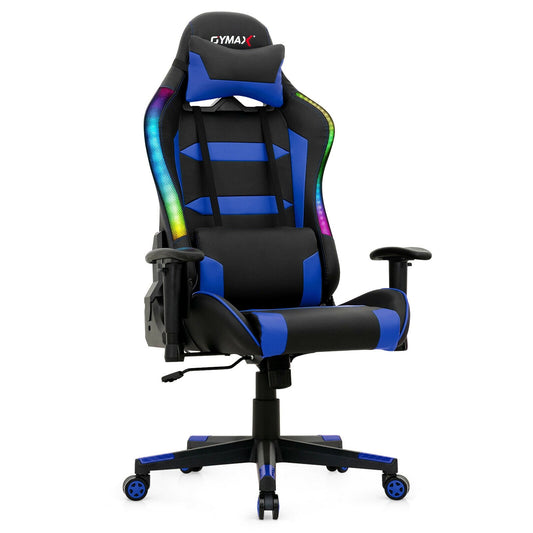 Gymax Gaming Chair Adjustable Swivel Computer Chair w/ LED Lights & Remote Blue