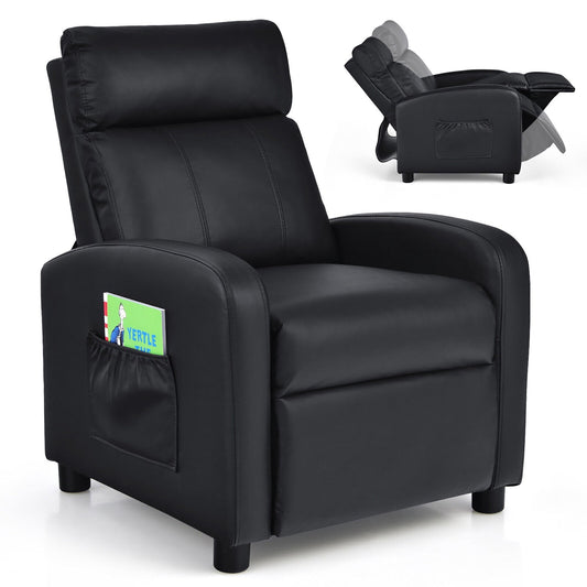 Gymax Kids Recliner Chair Adjustable Leather Sofa Armchair w/ Footrest Side Pocket Black