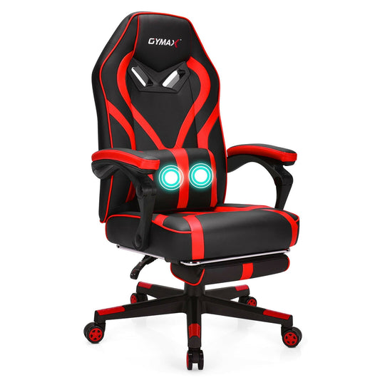 Gymax Massage Gaming Chair Racing Recliner Computer Desk Chair w/Footrest Red