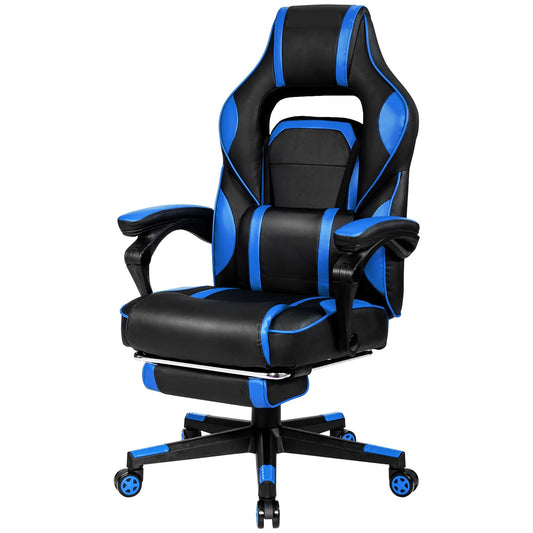 Gymax Massage Gaming Chair Recliner Racing Chair w/ Retractable Footrest Blue Home