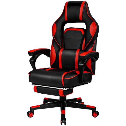 Gymax Massage Gaming Chair Recliner Racing Chair w/ Retractable Footrest Red Home
