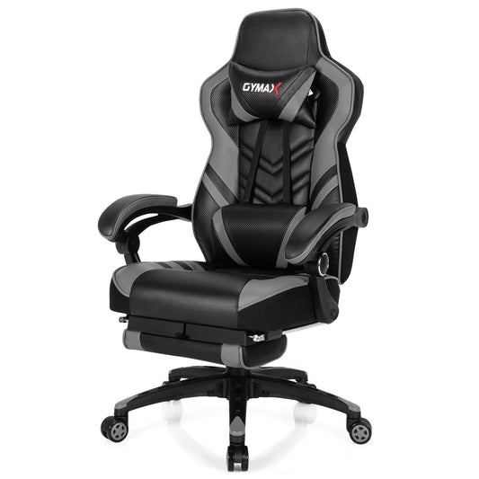 Gymax Office Computer Desk Chair Gaming Chair Adjustable Swivel w/Footrest Grey