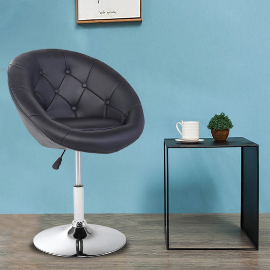 Gymax PU Leather Adjustable Modern Chair Swivel Round Tufted Back Black