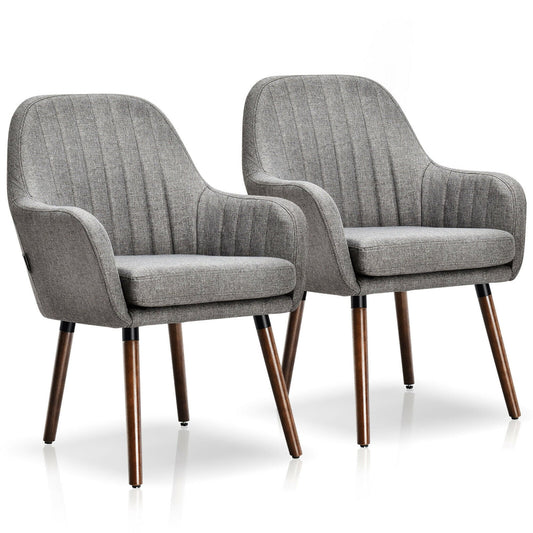 Gymax Set of 2 Accent Chairs Fabric Upholstered Armchairs w/Wooden Legs Gray
