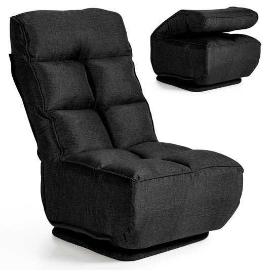 Gymax Swivel Folding Floor Chair 6-Position Gaming Chair w/ Metal Base Black