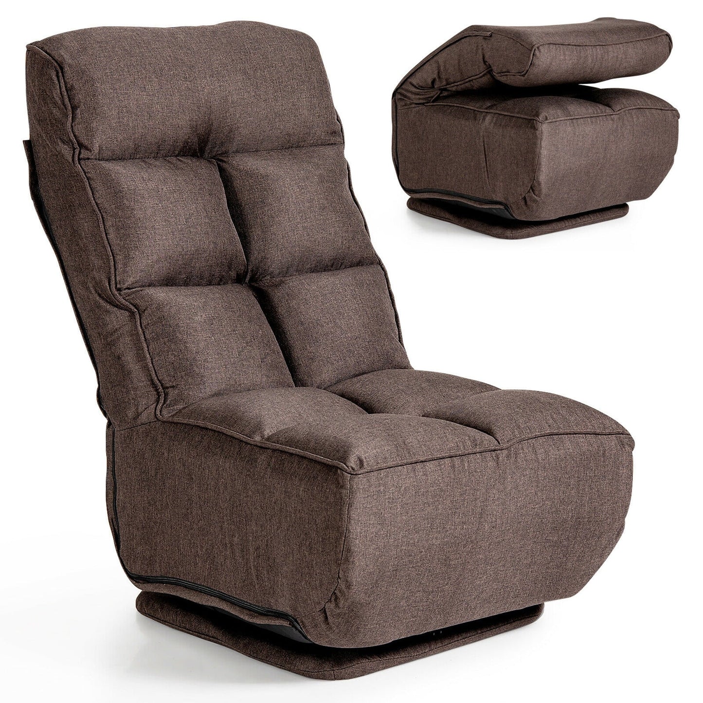 Gymax Swivel Folding Floor Chair 6-Position Gaming Chair w/ Metal Base Brown