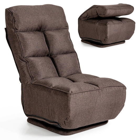 Gymax Swivel Folding Floor Chair 6-Position Gaming Chair w/ Metal Base Brown