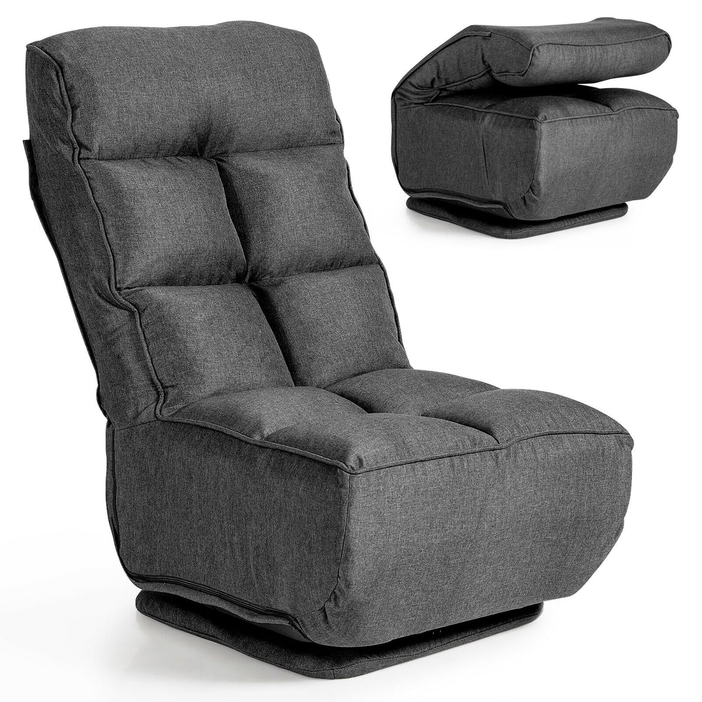 Gymax Swivel Folding Floor Chair 6-Position Gaming Chair w/ Metal Base Grey