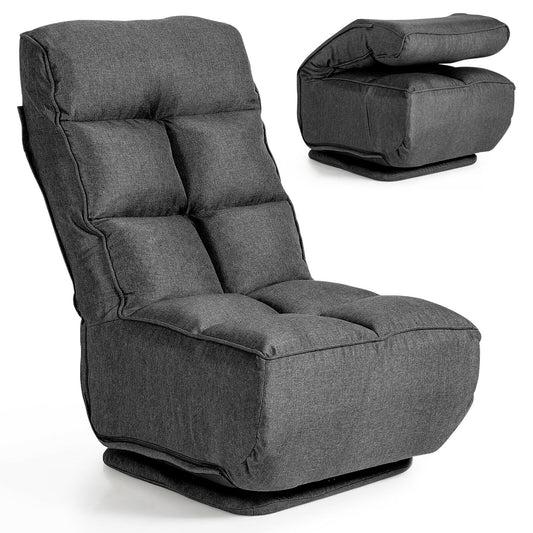 Gymax Swivel Folding Floor Chair 6-Position Gaming Chair w/ Metal Base Grey
