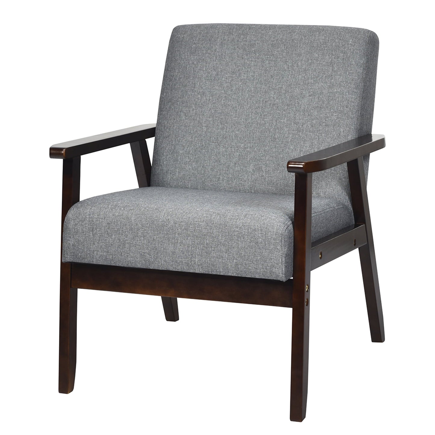 Gymax Wooden Upholstered Accent Chair Fabric Armchair Home Office Dark Gray