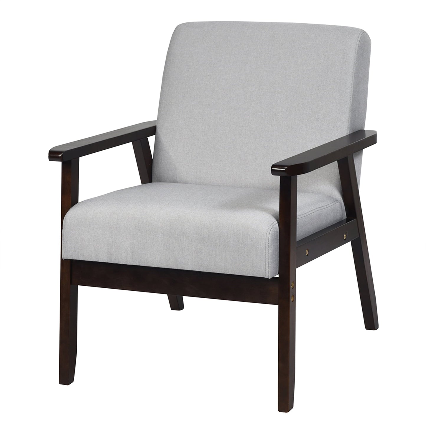 Gymax Wooden Upholstered Accent Chair Fabric Armchair Home Office Light Gray