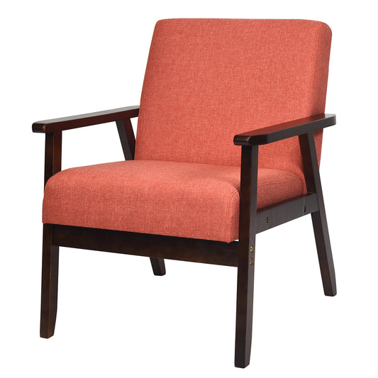 Gymax Wooden Upholstered Accent Chair Fabric Armchair Home Office Orange