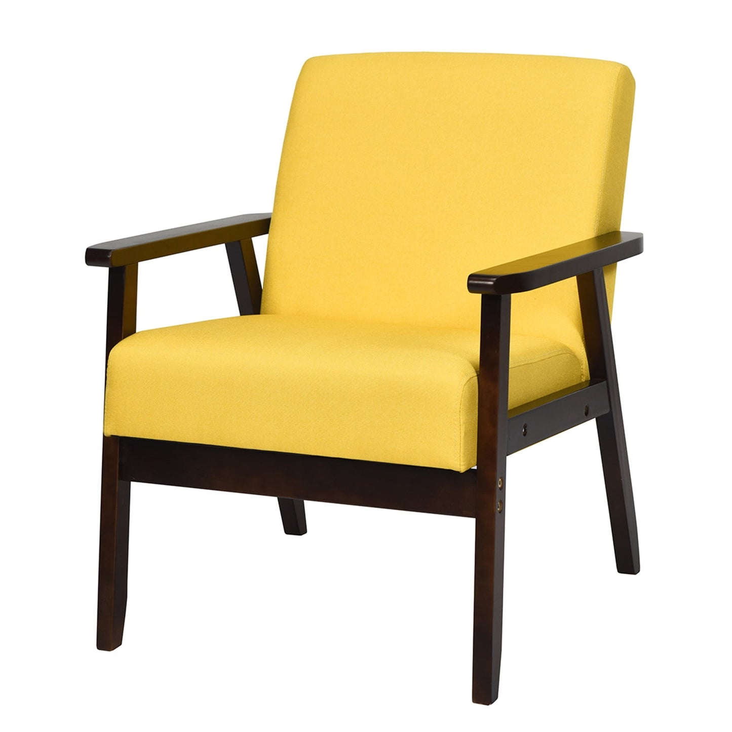 Gymax Wooden Upholstered Accent Chair Fabric Armchair Home Office Yellow