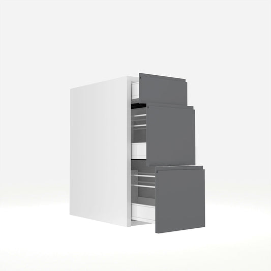 RTA - Lacquer Grey - Three Drawer Base Cabinets | 12"W x 30"H x 23.8"D