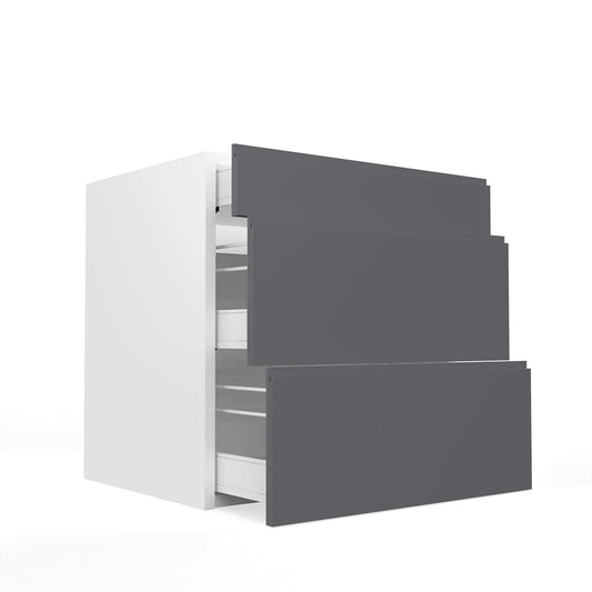 RTA - Lacquer Grey - Three Drawer Base Cabinets | 30"W x 30"H x 23.8"D