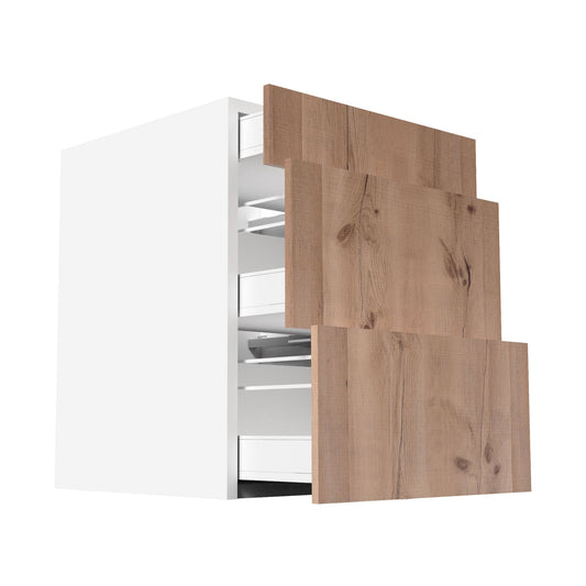 RTA - Rustic Oak - Three Drawer Base Cabinets | 24"W x 34.5"H x 24"D