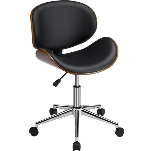 SMILE MART Adjustable and Swivel Task Chair with Wood Back, Black