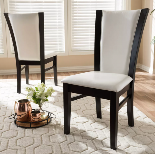 Set of 2 Adley Modern And Contemporary Finished Faux Leather Dining Chairs White/Dark Brown