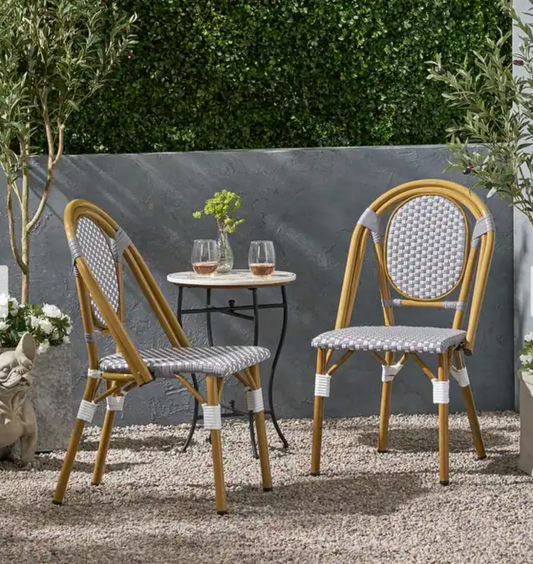 Remi 2pk Outdoor French Bistro Chairs - Gray/White/Bamboo
