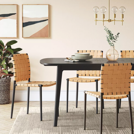 2pk Wellfleet Woven Leather Metal Base Dining Chair Natural